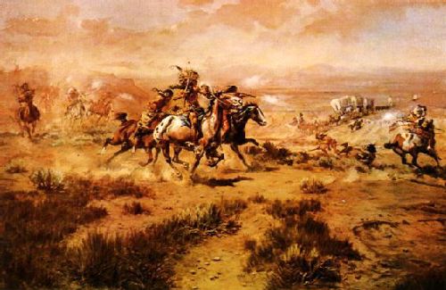 Charles M Russell The Attack on the Wagon Train